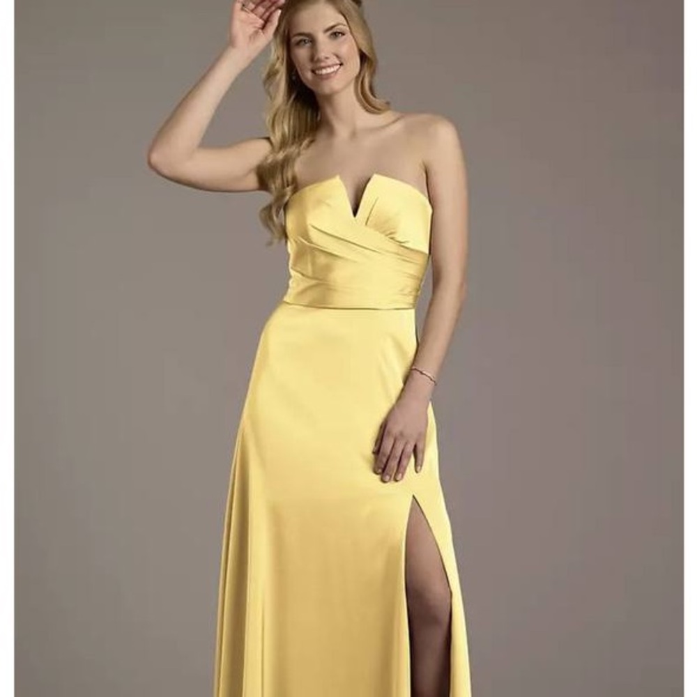 David’s Bridal dress - matte satin notch neck line pale yellow